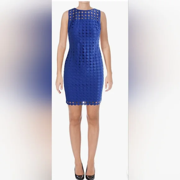 Lauren Ralph Lauren Blue Geometric Dress Size 14P - Picture 1 of 13